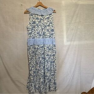 Magari Made in Italy Blue Floral Maxi Dress Cotton Ruffle M